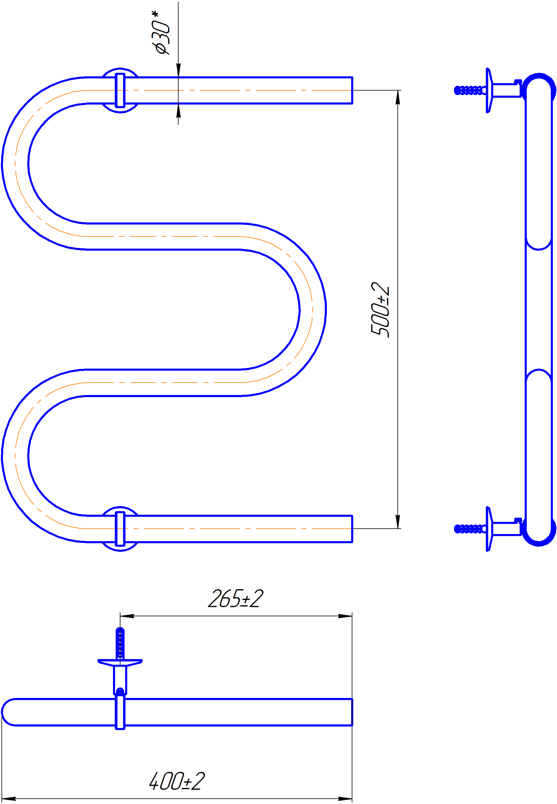 Водяна рушникосушарка Inox Змійка 30 530х400/500 (Чорний мат)