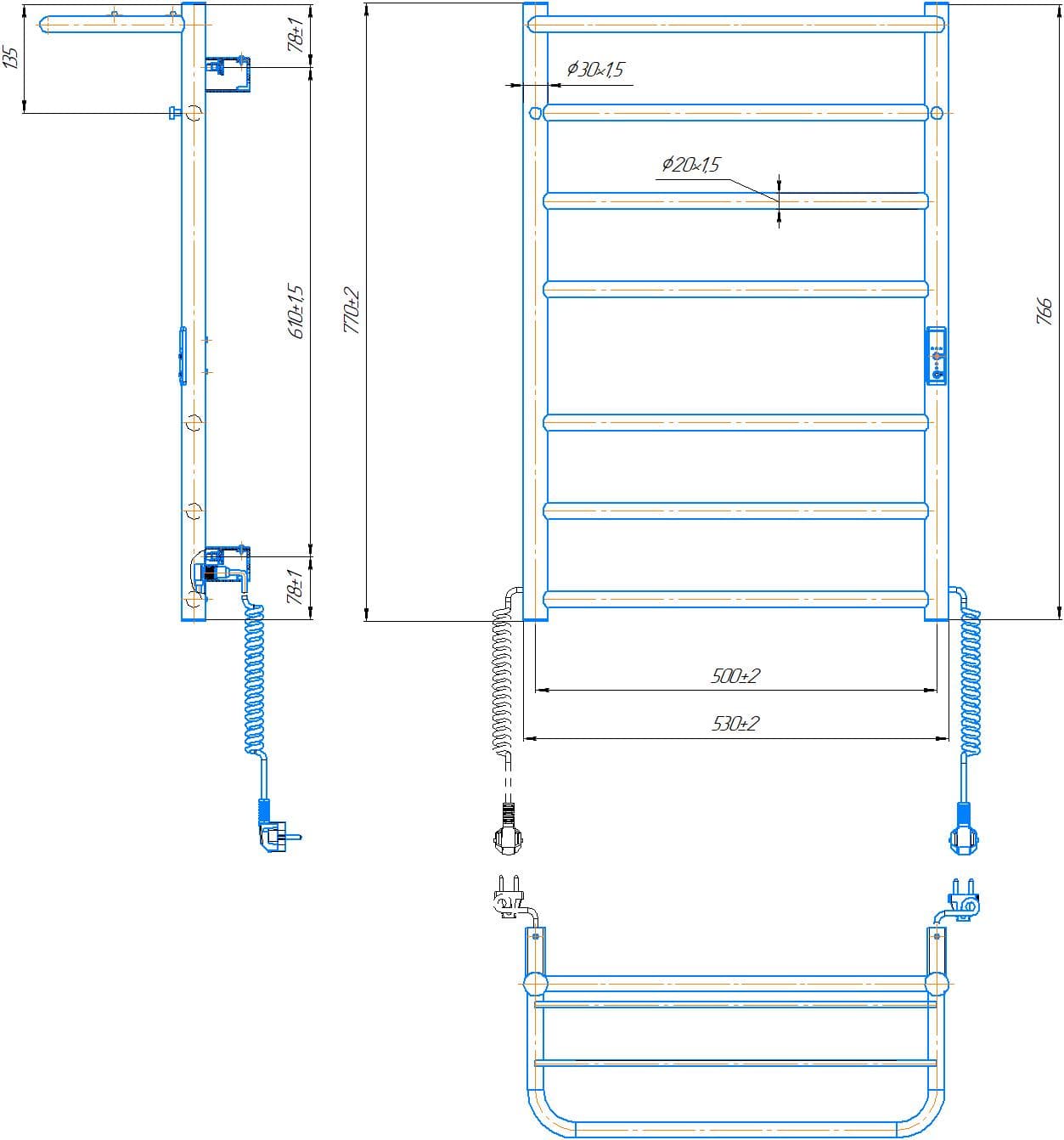 Електрична рушникосушарка Home-I 770х530/240 TR K (Чорний мат) — Фото 4 з 4
