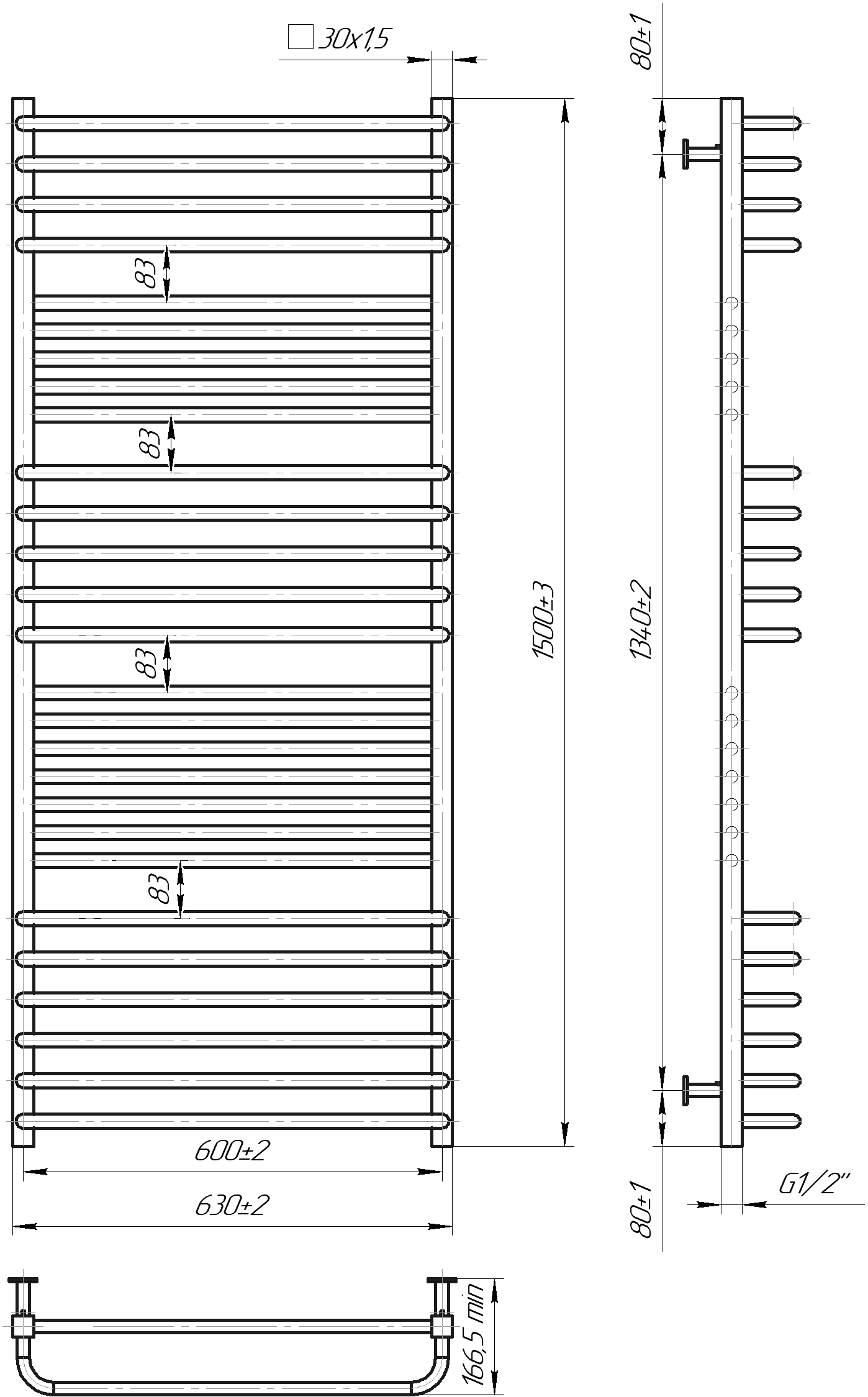 Водяна рушникосушарка Inox Гера-Люкс 1500х630/600 — Фото 4 з 4