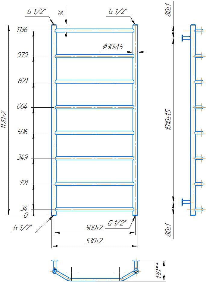 Водяна рушникосушарка Inox Трапеція 1170х530/500 (Чорний мат) — Фото 4 з 4