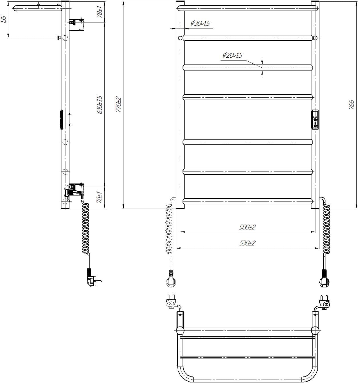 Електрична рушникосушарка Home-I 770х530/240 TR K (Білий глянець)