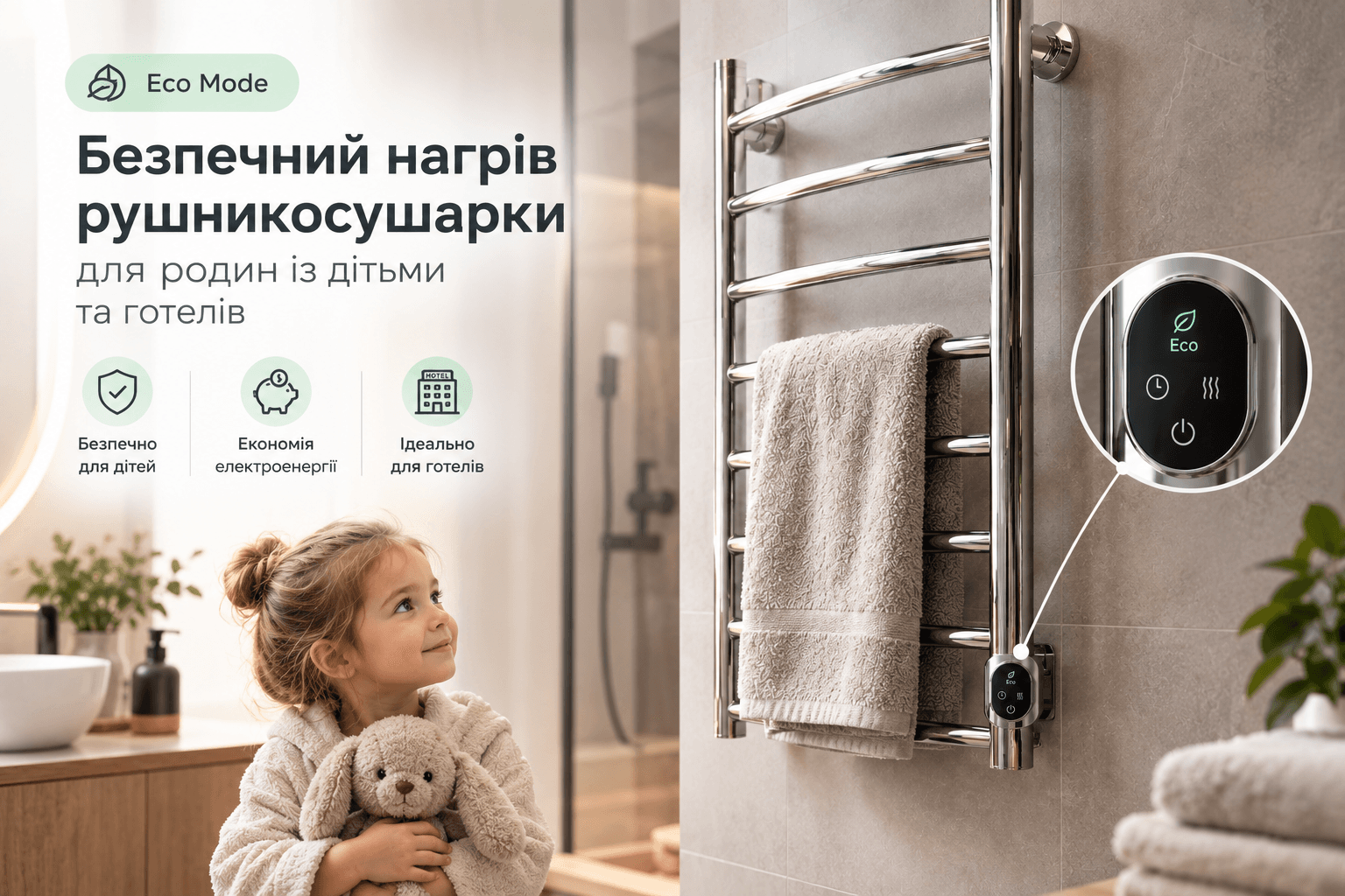 Eco Mode: безпечний нагрів рушникосушарки для родин із дітьми та готелів