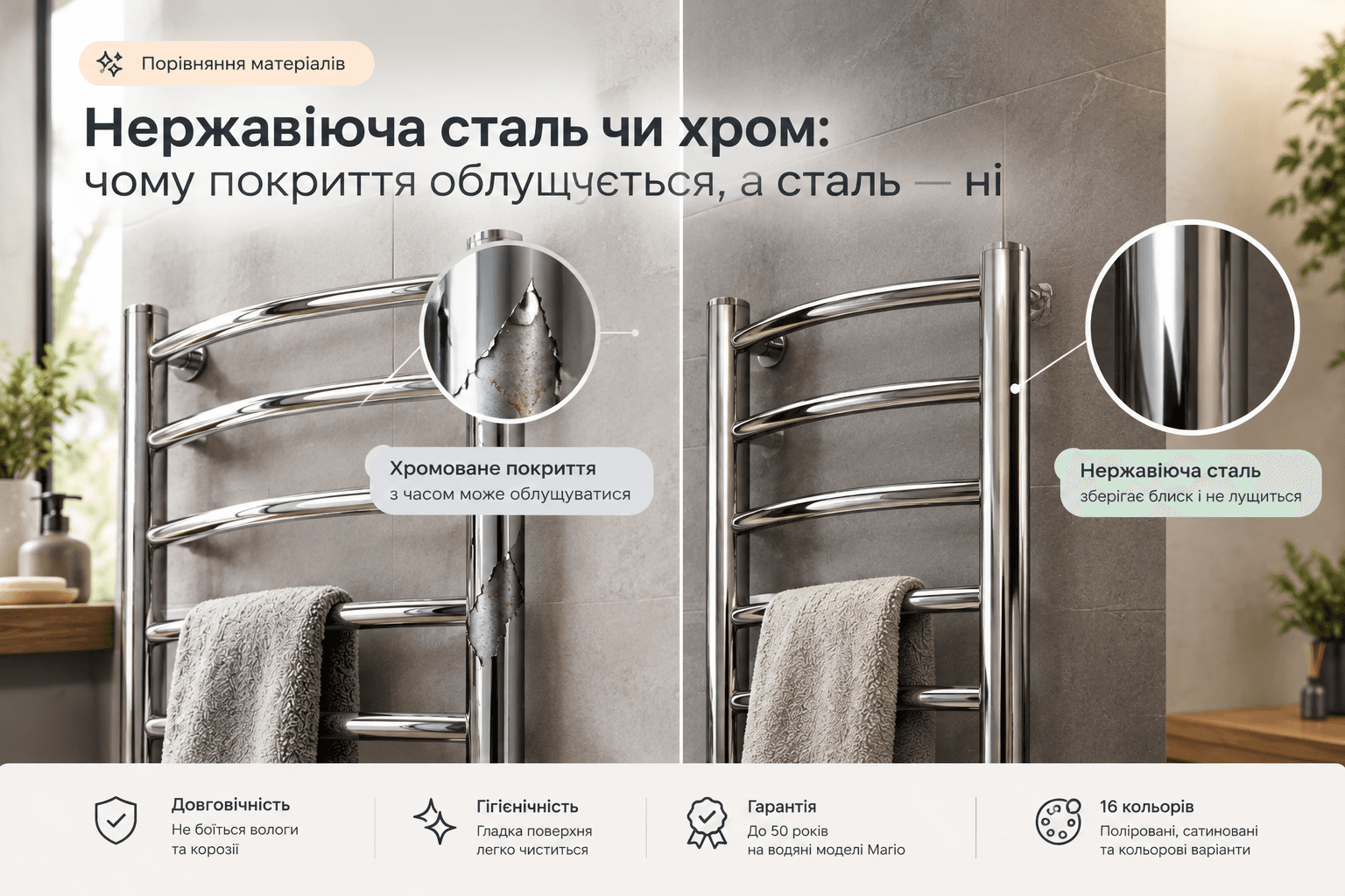 Нержавіюча сталь чи хром: чому покриття облущується, а сталь — ні