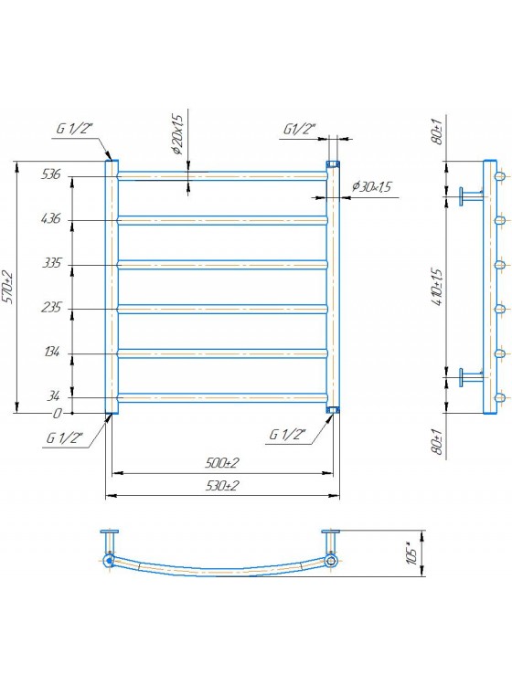 Водяной полотенцесушитель INOX Класик 570х530/500 preview