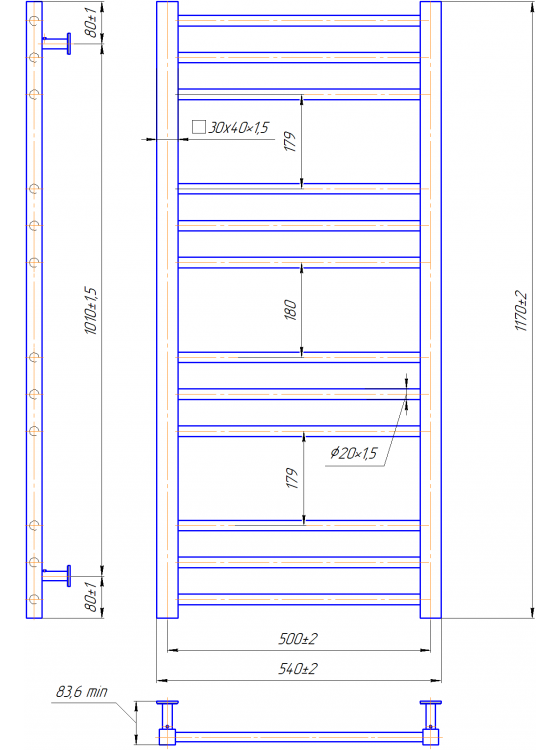 Водяна рушникосушарка INOX Преміум Класік 1170х540/500 preview