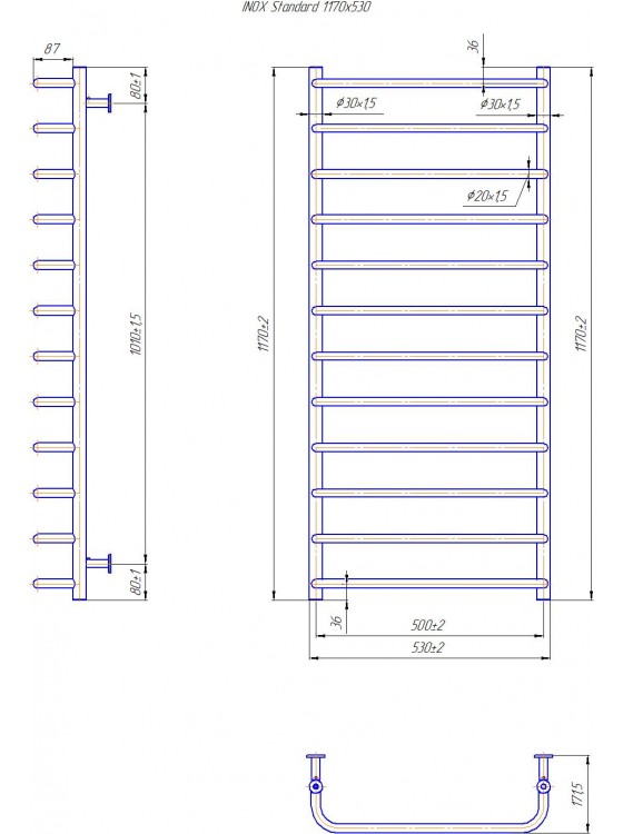 Водяна рушникосушарка INOX Стандарт 1170х530/500 preview