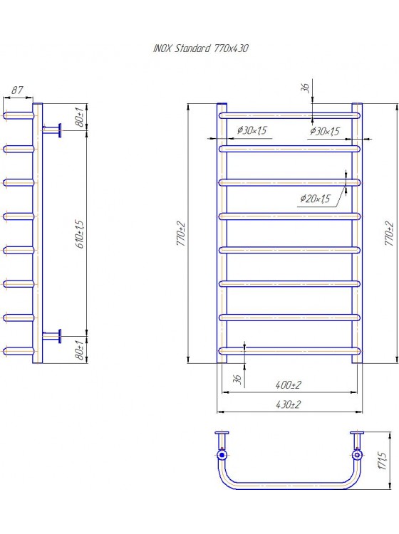 Водяна рушникосушарка INOX Стандарт 770х430/400 preview