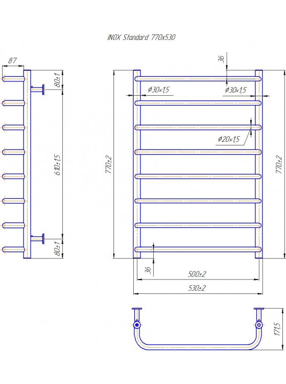Водяна рушникосушарка INOX Стандарт 770х530/500 preview