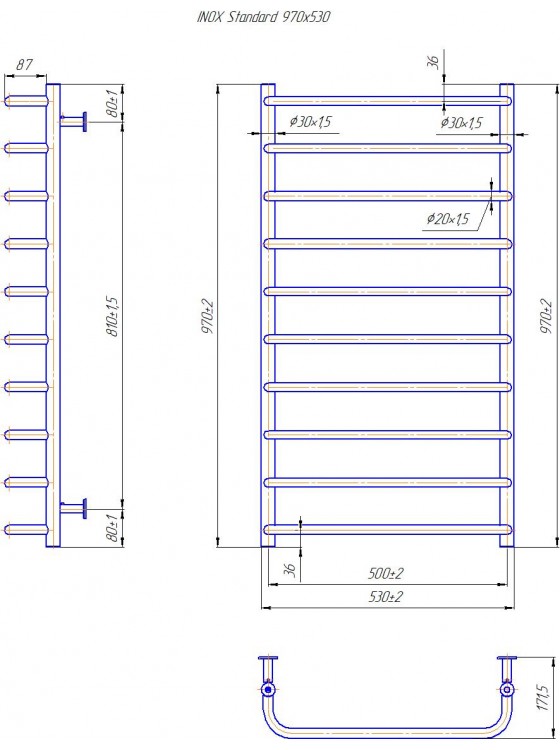 Водяна рушникосушарка INOX Стандарт 970х530/500 preview