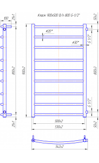 Водяна рушникосушарка Класік 900х550/800 Б/П 1/2