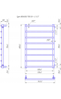 Водяна рушникосушарка Турін 800х550/700 Б/П 1/2