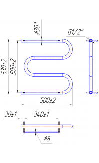 Водяна рушникосушарка Змійка 30  530х500/500 + полички чорний мат