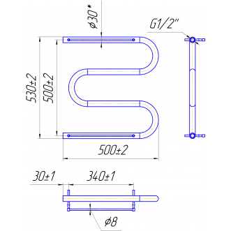 Електрична рушникосушарка Змійка 30 530х500/500 + полички золото Електрична рушникосушарка Змійка 30 530х500/500 + полички золото