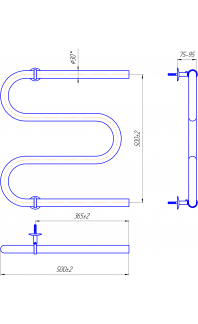 Водяна рушникосушарка Змійка 30  530х500/500 чорний мат