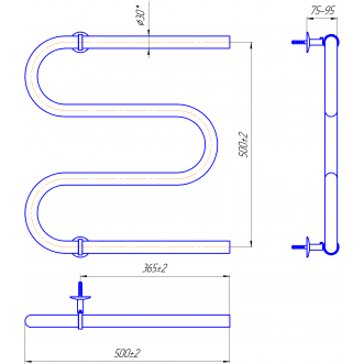 Електрична рушникосушарка Змійка 30 530х500/500 білий глянець Електрична рушникосушарка Змійка 30 530х500/500 білий глянець