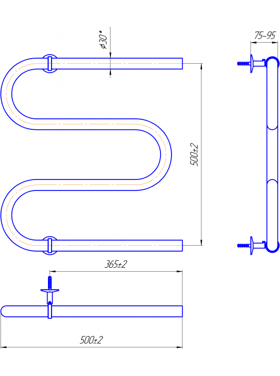 Електрична рушникосушарка Змійка 30  530х500/500 чорний мат preview