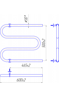 Водяна рушникосушарка Змійка 30  530х600/500 чорний мат