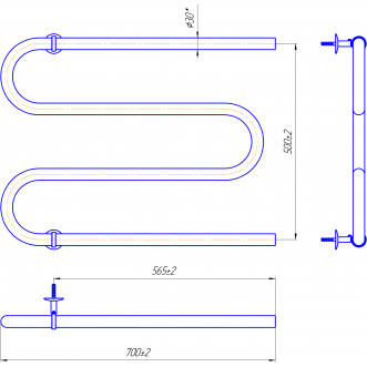 Електрична рушникосушарка Змійка 30 530х700/500 білий глянець Електрична рушникосушарка Змійка 30 530х700/500 білий глянець