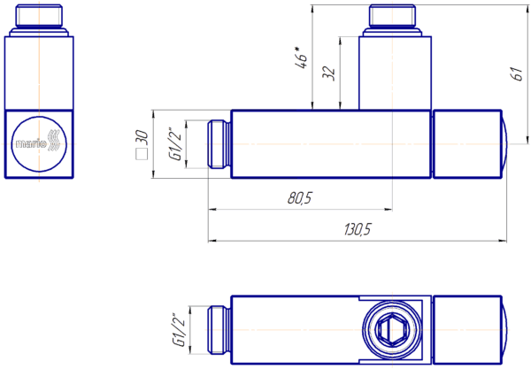 Кран угловой квадрат, G1/2″ комплект 2шт — изображение 6