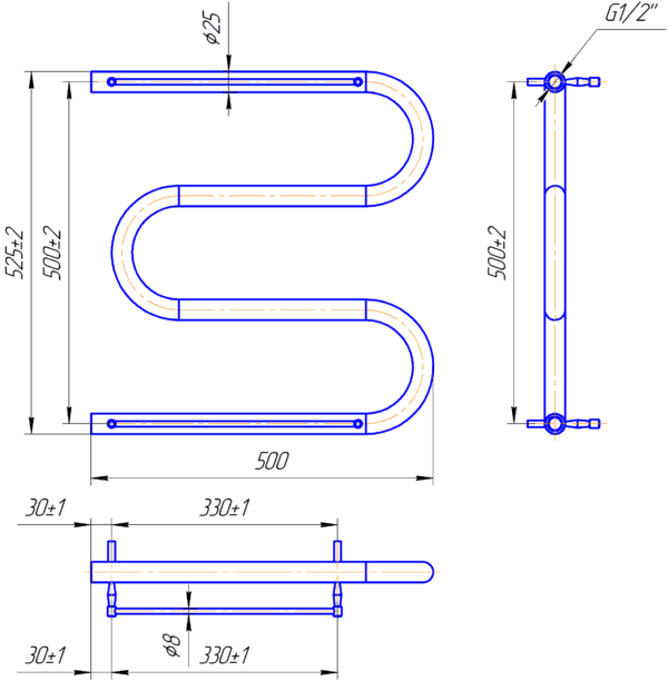 Змійка ∅25 з полицею 525x600/500 - Зображення 2