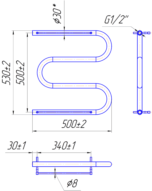 Змійка ∅30 з полицею 530x500/500 - Зображення 2